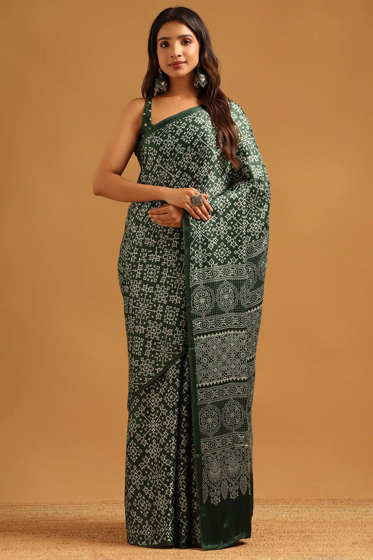 Green Viscose Blend Patola Printed Saree